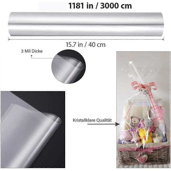 Klar Cellofanrulle 80cm x 30m Cellofanplast Klar 3 Mil Tjock Lång Film Omslagspapper för Blommor Hantverk Korgar