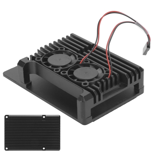 Aluminiumskabinet med dobbelt blæser køleskal til Raspberry Pi 4B computertilbehør Dobbelt blæser aluminiumslegeringsskal