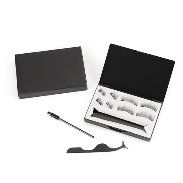 Magnetiska falska ögonfransar set självhäftande 4 par falska ögonfransar kit med pincett borste svart