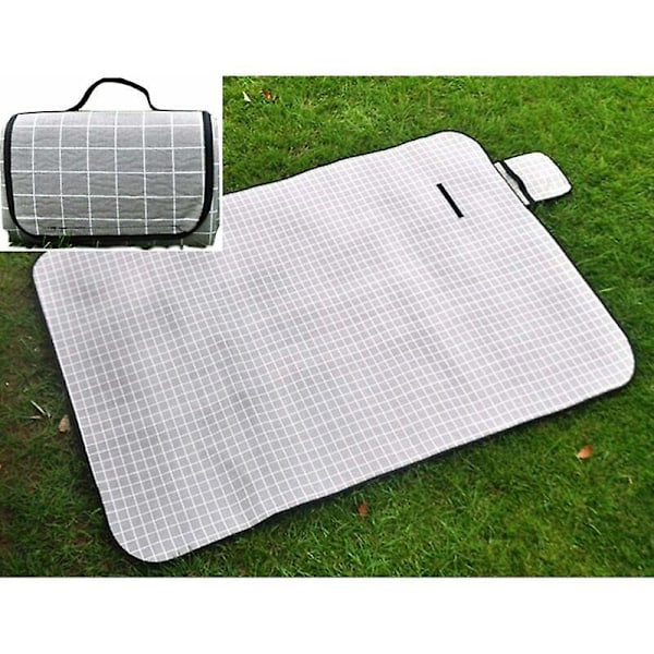 Vaskbart Picnic Tæppe i Bomuld og Hør 200 x 150 cm XXL med Vandtæt PEVA Underside Termisk Isolering Strandtæppe Camping Tæppe Gråternet