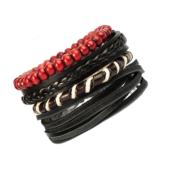 4 stk. Multilayer læderarmbånd Unisex udsøgte mahogniperler Multilayer armbånd