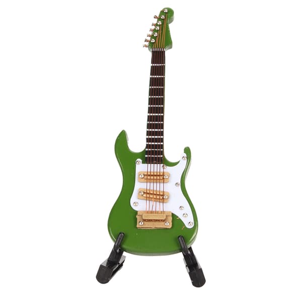 Elgitarr Dekoration Miniatyr Musikinstrument Gitarr för Hem Familj Grön 10cm