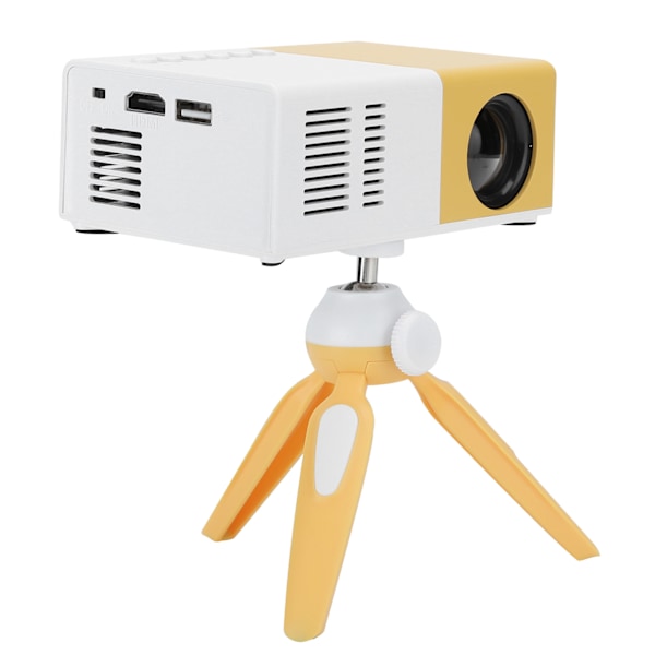 J9 Mini bærbar projektor LED hjemmekino videomediespiller projektor med stativ 100‑240V hvit gul EU-plugg