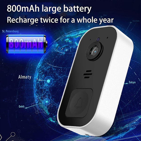 Smart Trådløs Video Dørklokke Kamera 2.4GHz WiFi HD Trådløs Dørklokke med Klokkespil Cloud Storage 2 Vejs Audio Nattesyn Fjernbetjent App Realtidsvisning B