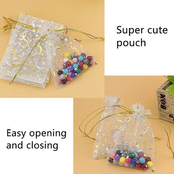 Organzapose Smykkepose Organza Slikpose Bryllupsgave Fødselsdagsfestposer Pakke med 100