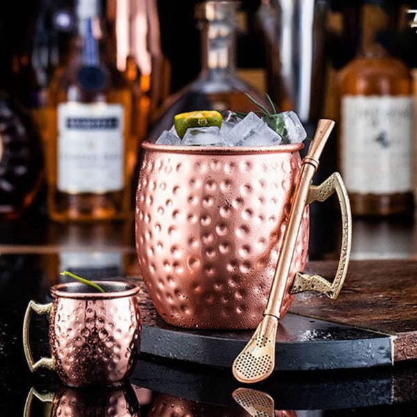 2 stk. 530 ml elegant hammeret point kop i kobberbelagt rustfrit stål til cocktails