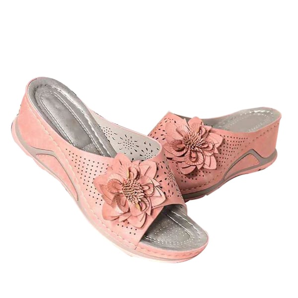 Ortopediske sandaler for kvinner med buesupport og hul kileblomstdesign39 Rosa