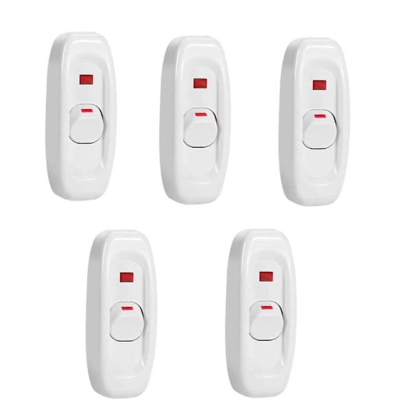 Sladdströmbrytare, 5 st AC 250V 10A Kompakt På/Av Vippströmbrytare LED Sladdljuskontroll (vit)
