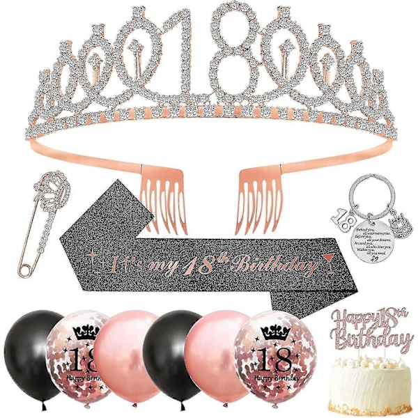 40 års fødselsdagsgaver Kompatible Kvinder, 40 års fødselsdagsramme og Tiara Kvinder 40 års fødselsdagsdekorationer, Tiara Rhinest Krone, Glitter Ramme, Sort Rosaguld18