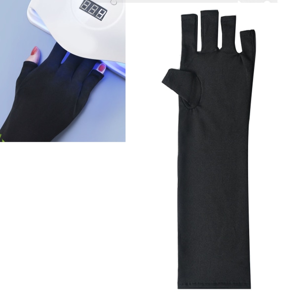 1 par Gel Manicure Handsker Professionel Effektiv Forhindrer Garvning Stråling UV Lys Handsker til Manicure Sort Lang