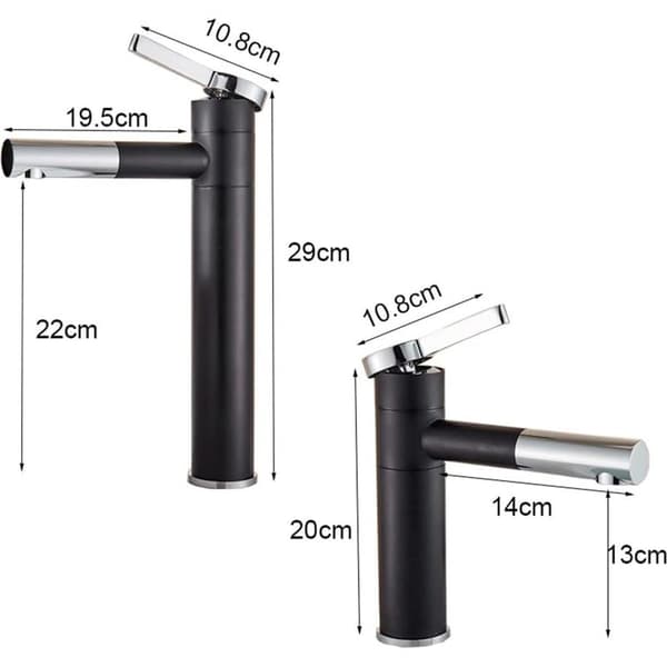 Enkelt og moderne sort cylindrisk badeværelsesvaskarmatur, håndvaskarmatur - Sort-Krom, 30cm
