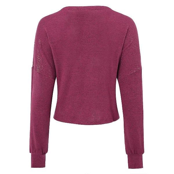 Mote bomullsdame V-hals løs ensfarget cardigan - 15 farger L Rose Red