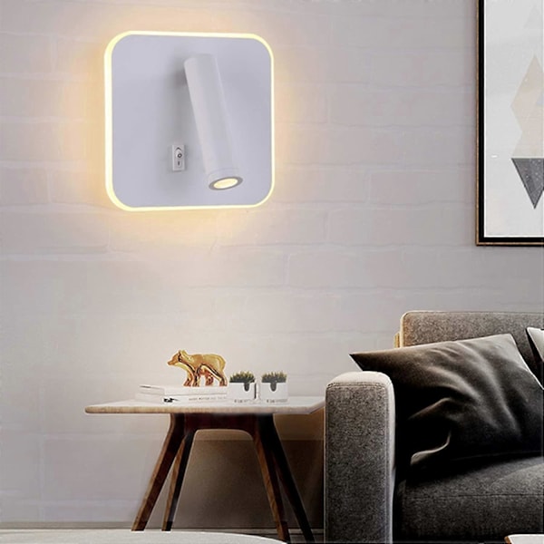 1 stk. LED Væglampe, Sengelampe, 13W LED Væglamper, Justerbar Spotlight3W+10W 3000K Varmt Lys, Stue Soveværelse LED Læsning
