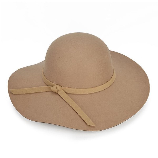 Kvinnor Flickor Bredbrättad Ullfilt Hatt Bowler Hatt Elegant Solhatt Slokhatt Cloche