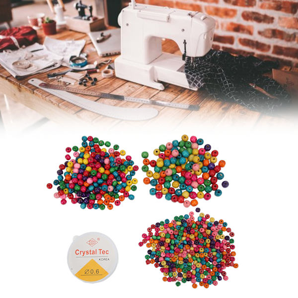 Runda träpärlor i olika färger för smyckestillverkning - 601 st, 3 storlekar, DIY-hantverk