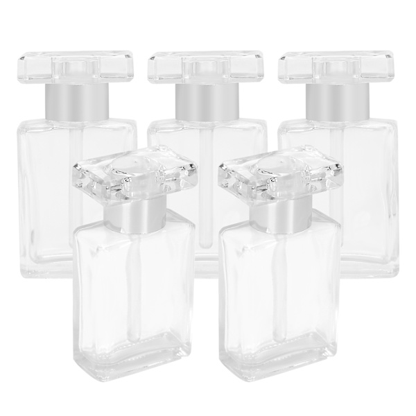 5 st transparenta tomma eteriska oljeflaskor i glas, bärbara påfyllningsbara parfymflaskor, silver