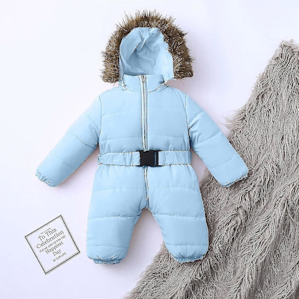 Hettegenser Unisex Baby Jumpsuit for 0-24 måneder - Koselig Romper med Pels Krage 75cm Lyseblå