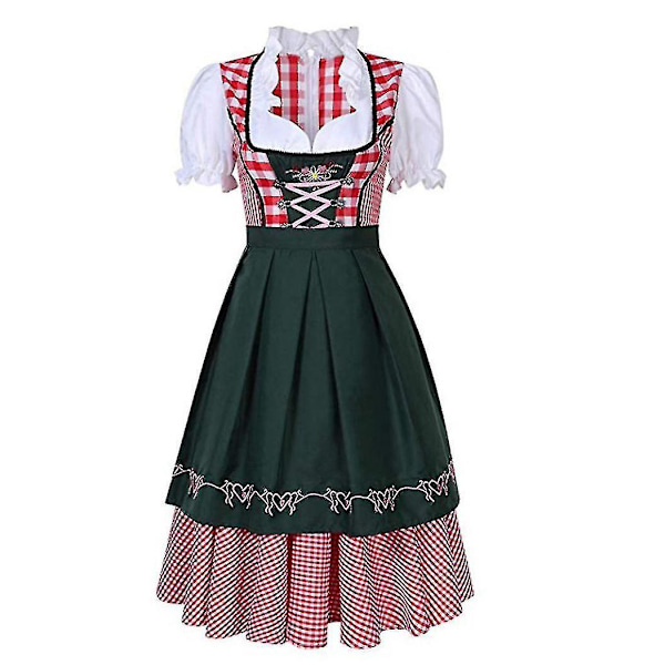 Traditionel Tysk Plaid Dirndl Kjole til Kvinder - Grøn L Style1