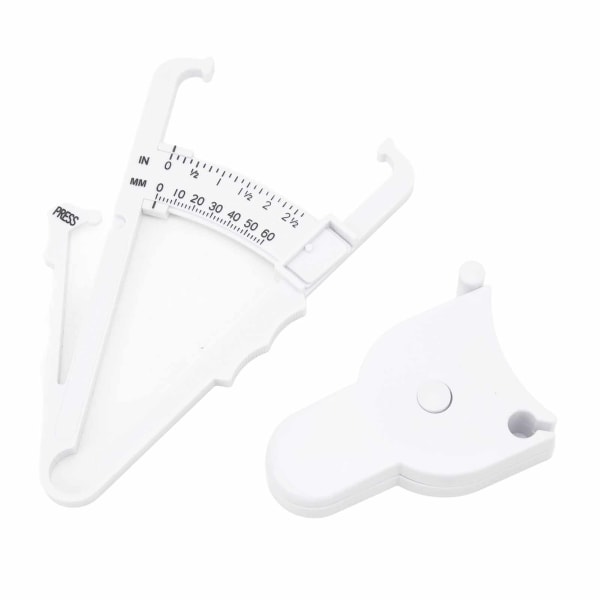 Skin Fat Caliper Press Type Clip Clear Scales Høj nøjagtighed mm Tommer Kropsmåling Tape Hvid