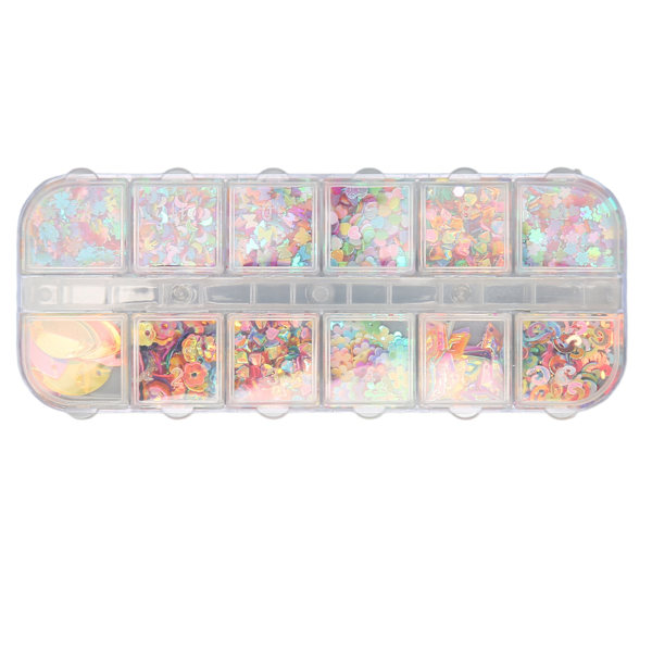 12 rutnät färg paljetter 4 st nagel glitter flingor DIY dekaler konfetti konst glitter paljetter