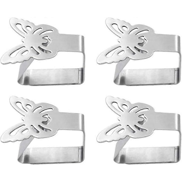 Set med 4 Bordsduksklämmor i Rostfritt Stål för Bordsduk, Bordsduksklämmor (Fjäril), Rostfritt Stål, Silver 2, 6.5 * 5cm