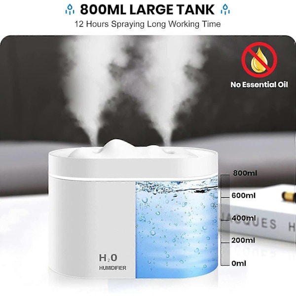 Mini-ilmankostutin, 800 ml, kannettavat viileän sumun ilmankostuttimet, henkilökohtainen pöytäilmankostutin, automaattinen virrankatkaisu, kaksoissuulakerakenne, erittäin hiljainen, valkoinen