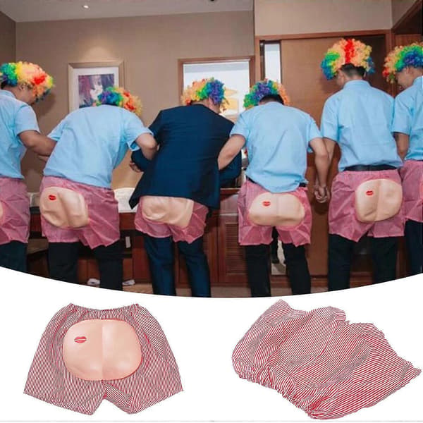 Spoof Butt Pants Löjlig Kostym Roligt Trick Prank Röda Läppar Tryckta Öppna Bak Shorts Bröllop