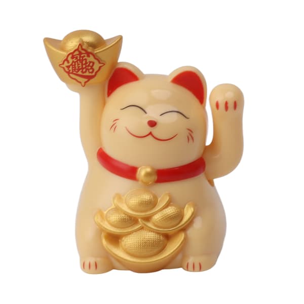 Solcelledrevet Lykkekatt Ornament - Gul