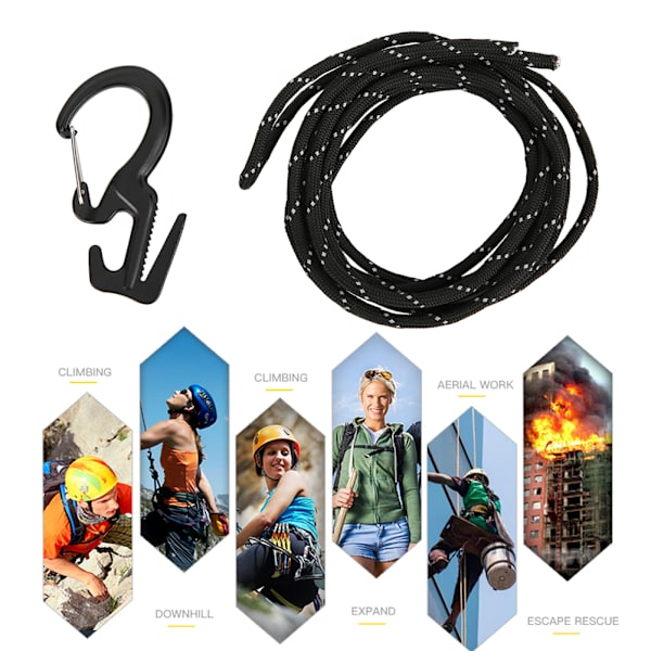 Zink Alloy Utomhus Camping Klättring Vandring 9 Karabiner Repsträckare Snabblås Hängare med FjäderkrokSvart