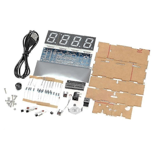 DIY Digital LED Klocka Kit 4-siffrig Ljuskontroll Temperatur Datum Tid Visning Med Transparent Fodral_SZXM