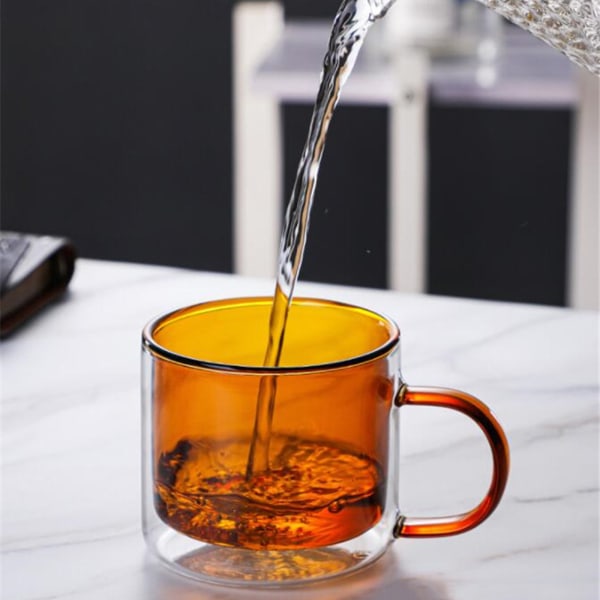 Dubbelväggig isolerad glasmugg Färgglad transparent mugg med handtag kaffekopp