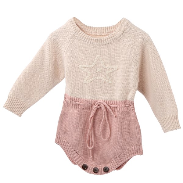 Babyklær Bomull Baby Romper Jumpsuits Nydelig Stjerne Lang Ermet Body for Jenter Rosabeige 90cm