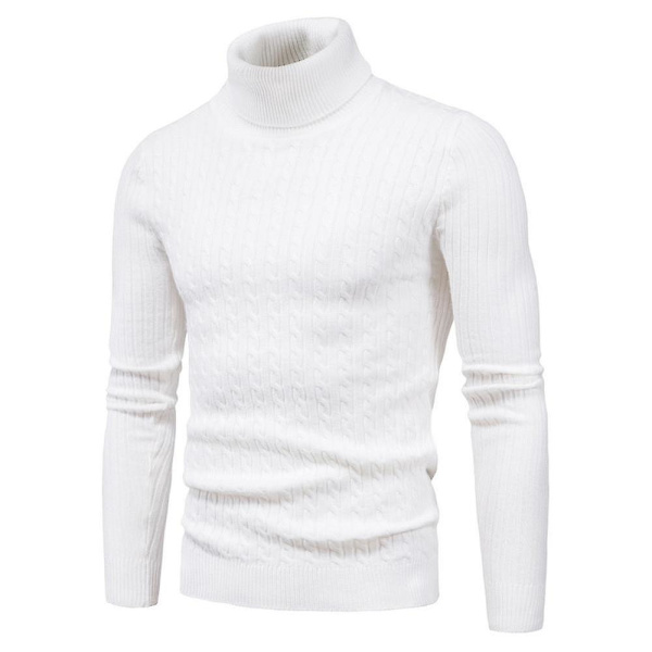 Hvit Slim Fit Polo Hals Strikket Genser for Menn