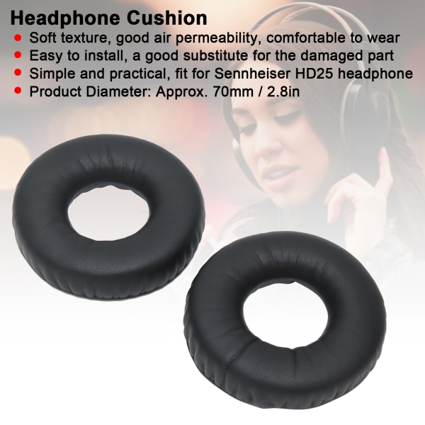 2 stk øreputepute erstatning hodetelefontilbehør for Sennheiser HD25 hodesett svart