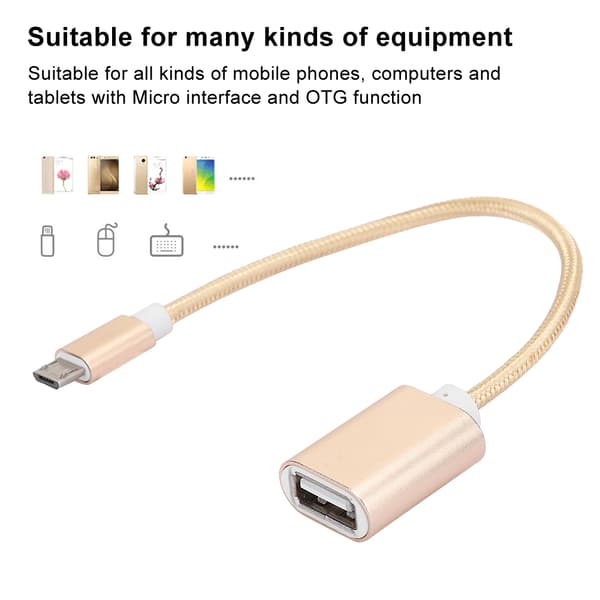 3 STK Vævet Stof Forstærket Stik Ingen Rust Glat Transmission USB Input Micro Output OTG Adapterkabel til Android Guld