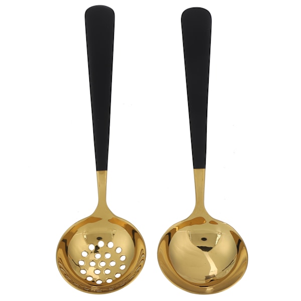 2 stk. rustfrit stålsuppe ske med hulleske køkkenredskaber bestiksæt sort guld
