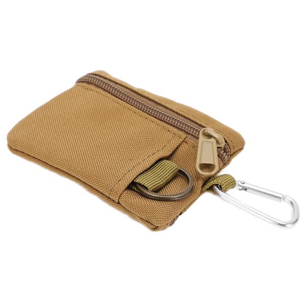 Utomhus EDC Molle-ficka Plånbok Mini Bärbar Nyckelkortfodral EDC-ficka Väska Myntväska med Karabinhake Tan