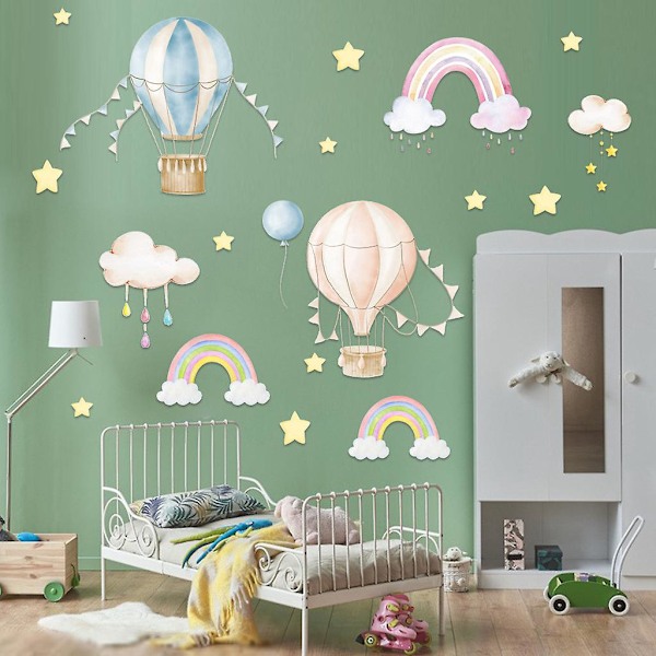Ett set med självlysande väggdekaler Regnbåge Luftballonger Moln Stjärnor Väggdekal för Sovrum Lekrum Vardagsrum Kontor