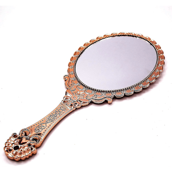 Håndspejl Vintage Håndholdt Spejl med Håndtag Makeupspejl Rejsespejl (Oval, Rosaguld)