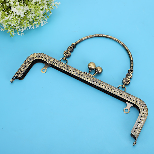 Metallisk plånboksram Kyssspänne Lås Brons Ton Retro Fyrkantig Präglad Bärbar Handtag 20,5 cm
