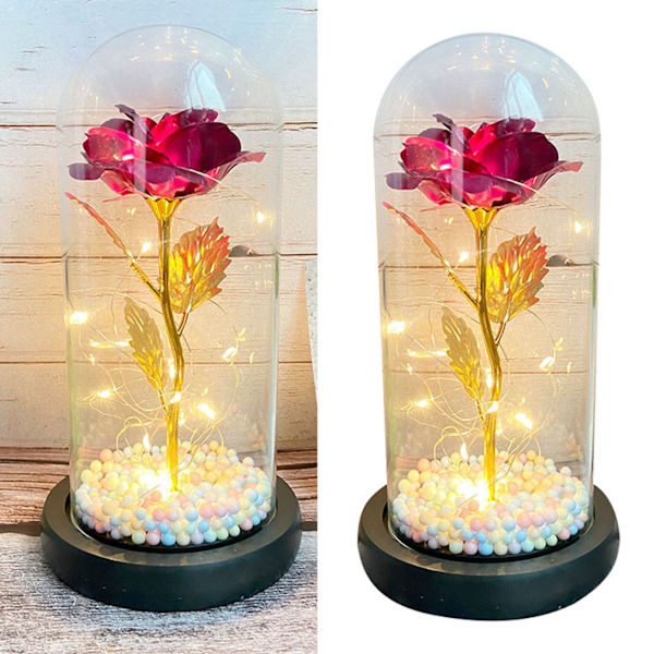 Glaskupa Blommor LED-ljus Utsökt Romantisk Ambiance Glaskupa Evig Folie Blomljus för Flickvän Fru Ros Röd Blomma