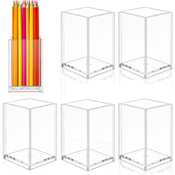 6 Stykker Klar Akryl Penholder Makeup Børsteholder Skrivebordsholder Kontorartikler Gotisk Tilbehør Firkantet Papirholder, Transparent Blyantholder Akr