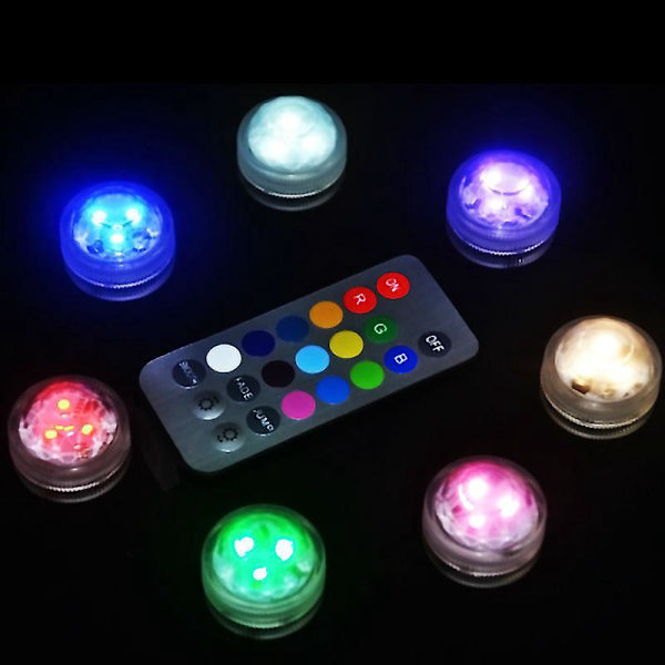 10 kpl vedenpitävät mini-uptettavat LED-valot kaukosäätimellä uima-altaalle, lampille ja akvaariolle - RGB-monivärinen vedenalainen valaistus