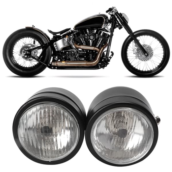 Universal Motorcykel 8,5 tommer Jern Front Dobbelt Rund Forlygte (Dobbelt Sort og Hvid)