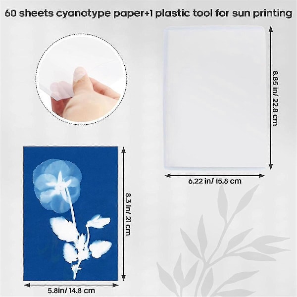 60 Ark Soltryckspapper Cyanotypipapperskit, A5 Solkonstpapper med 1 Plastverktyg kompatibelt med Soltryck, Solpapper-B16