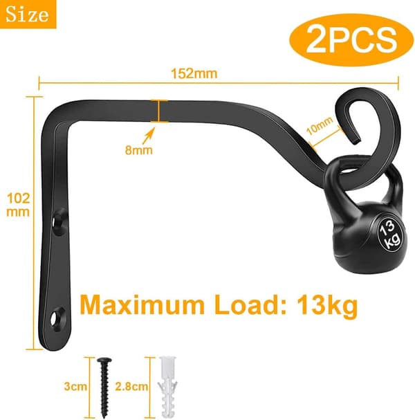 Set of 2 Hanging Basket Brackets, 15 cm Wall Hooks, Sturdy Hanging Supports with Screws for Plants and Flower Baskets (Black)