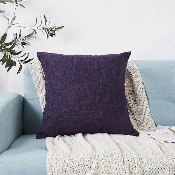 Dekorativa Prydnadskuddar Set om 2 Linne Texturerade Kuddfodral för Soffa, Fåtölj, Vardagsrum, 45x45 cm, Djup lila