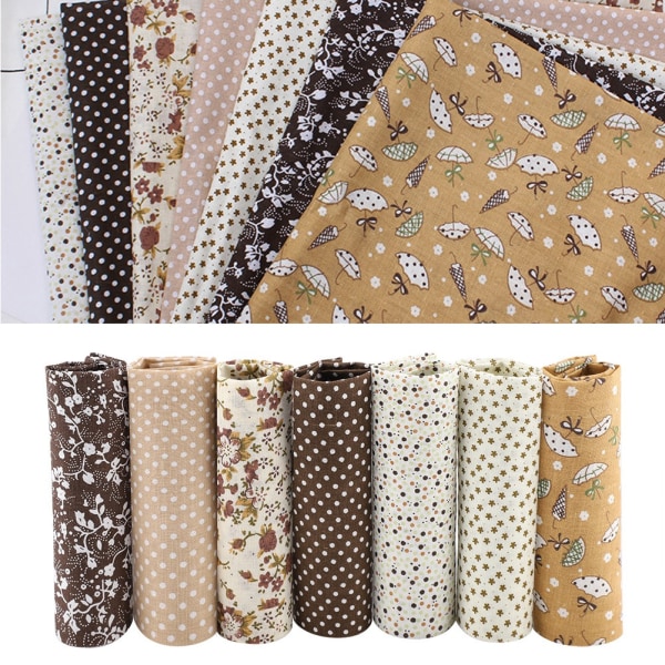 7 stk 50*50 cm Bomuldsstof DIY Assorted Squares Pre Cut Sengesæt Quarters Bundle (Brun)