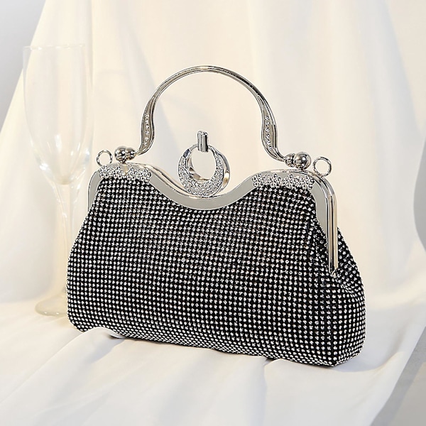 Vintage Rhinestone Top-handle Taske - Elegant og Alsidig til Bryllupper, Fester og Dates Sort