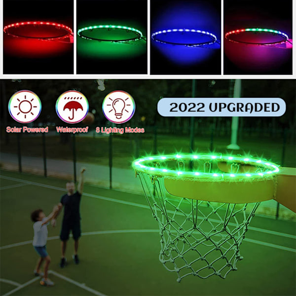 Solcelled LED Basketball Hoop Lys Basketball Felg LED Lys 7 Farge Vanntett for Trening Spiller Utendørs om Natten